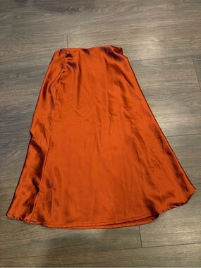 Unlisted Satin A-Line Midi Skirt in Burnt Orange